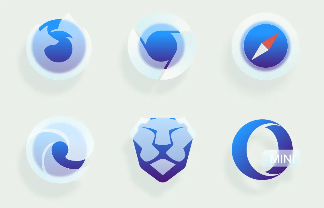 6 Icons Blue Browser Glassmorphism